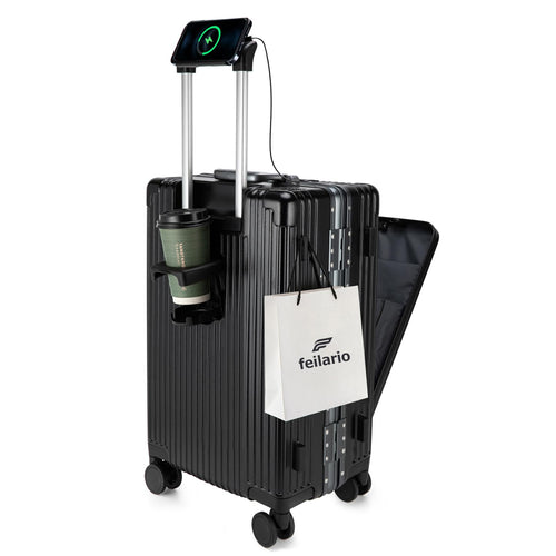 20.8"X15"X8.7 Airline Approved Built-In TSA lock Carry on Suitcase, with Cup Holder, USB Port, Phone Holder