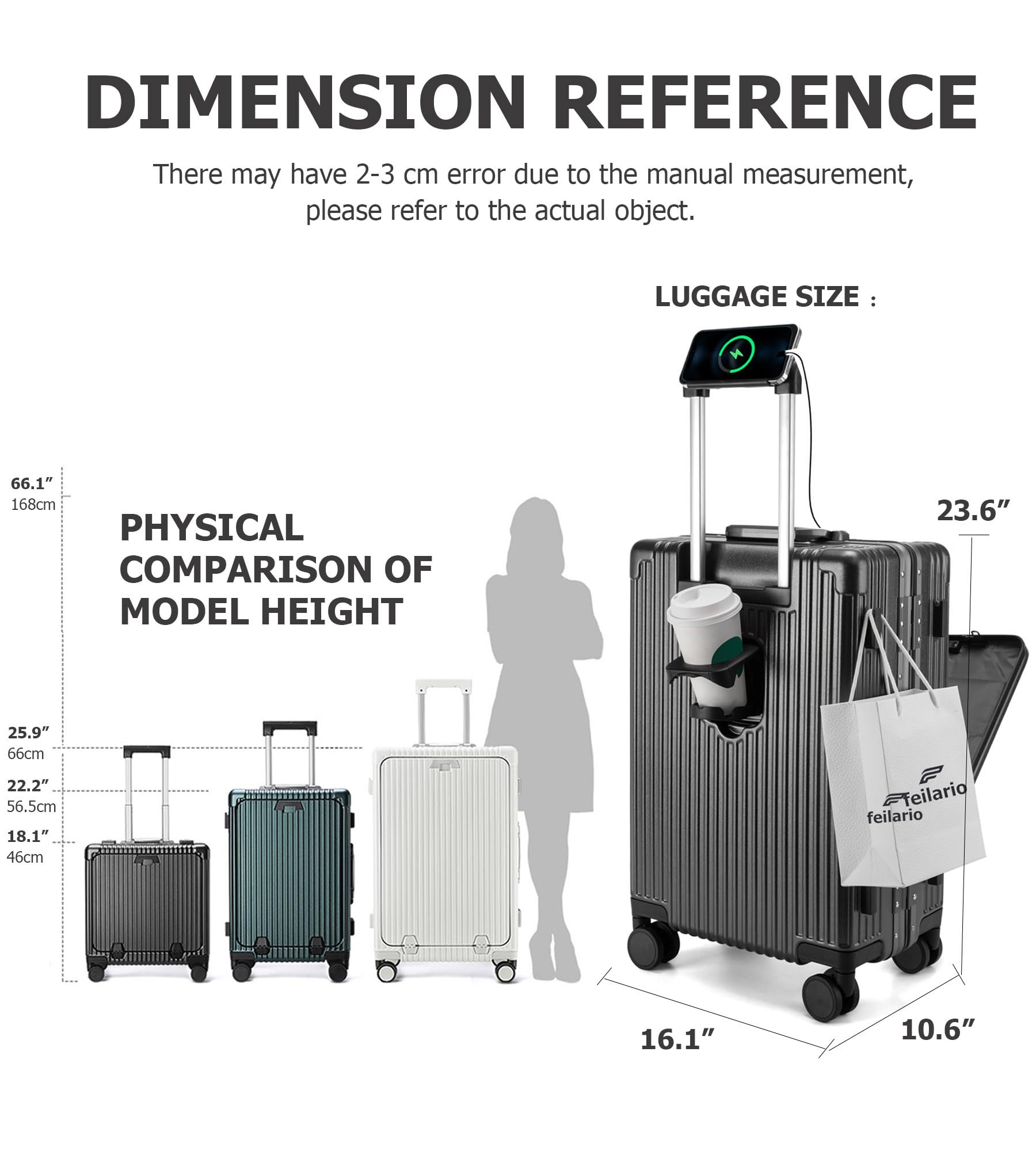 Aluminium Frame PC Hard Shell Spinner Wheels Luggage,20.8"X15"X8.7 Airline