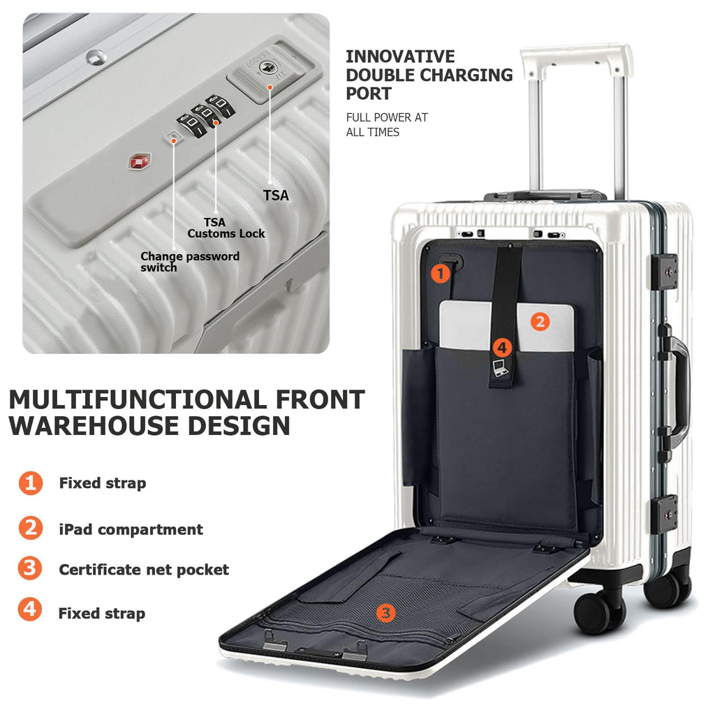 Aluminium Frame PC Hard Shell Spinner Wheels Luggage,20.8"X15"X8.7 Airline