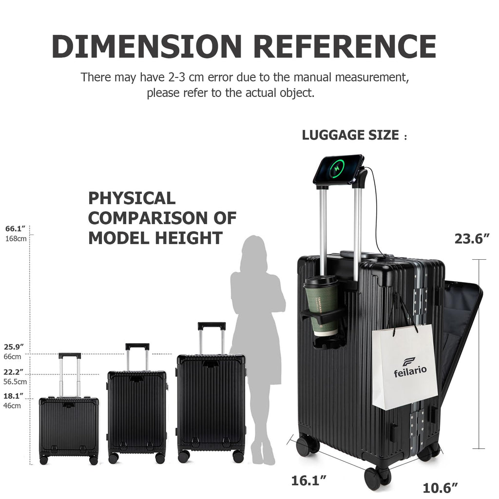 20.8"X15"X8.7 Airline Approved Built-In TSA lock Carry on Suitcase, with Cup Holder, USB Port, Phone Holder
