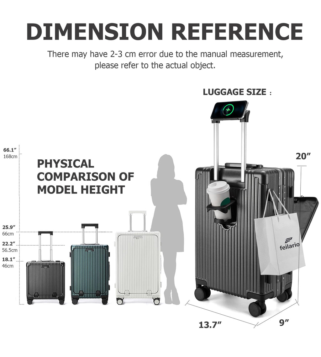 Aluminium Frame PC Hard Shell Spinner Wheels Luggage,20.8"X15"X8.7 Airline