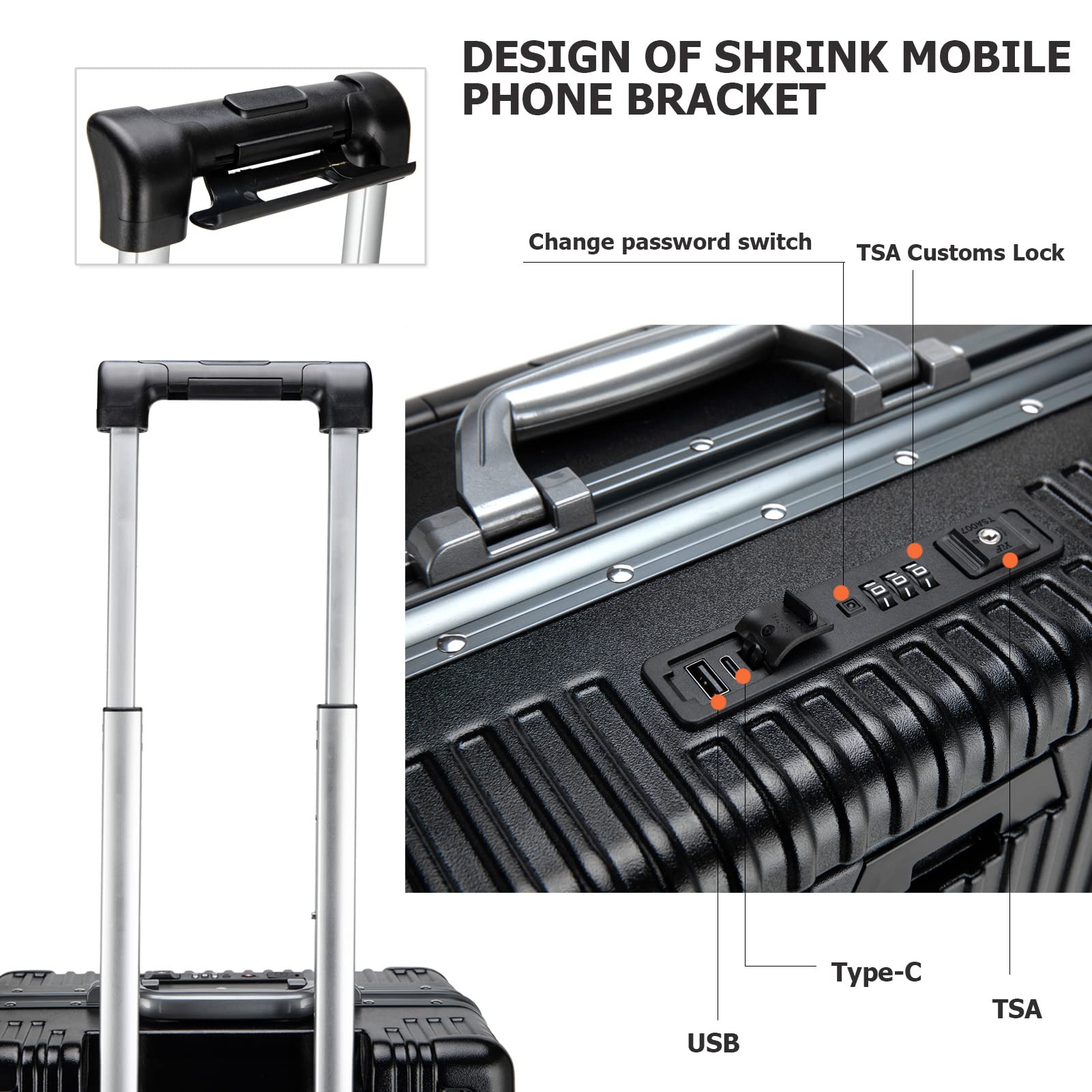 20.8"X15"X8.7 Airline Approved Built-In TSA lock Carry on Suitcase, with Cup Holder, USB Port, Phone Holder