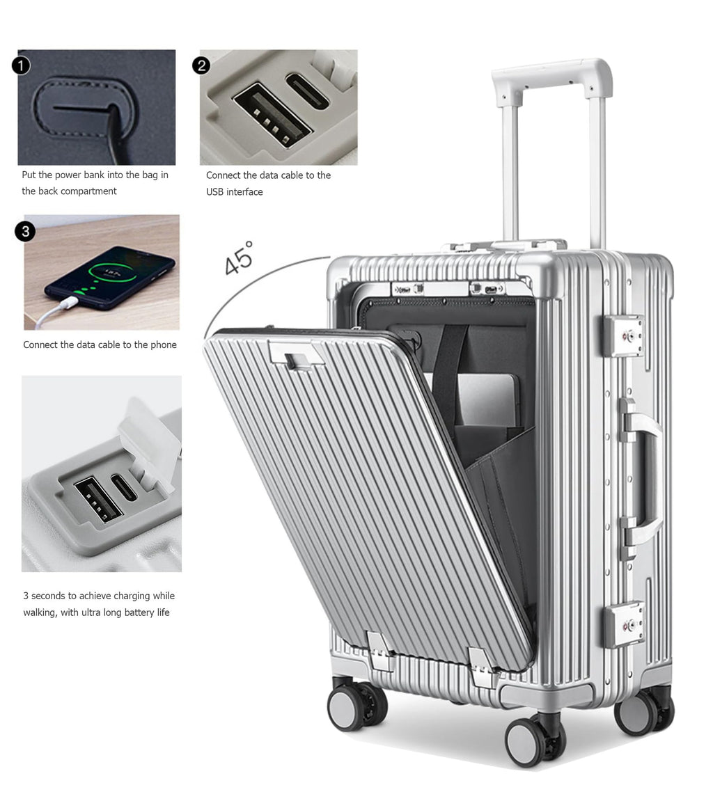 Aluminium Frame PC Hard Shell Spinner Wheels Luggage,20.8"X15"X8.7 Airline
