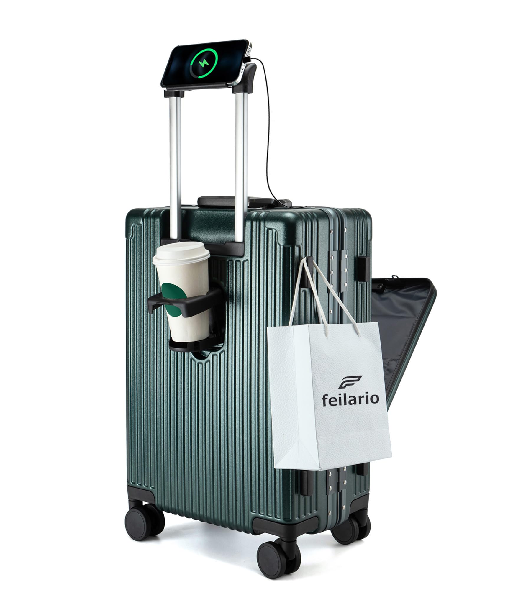 20.8"X15"X8.7 Airline Approved Built-In TSA lock Carry on Suitcase, with Cup Holder, USB Port, Phone Holder