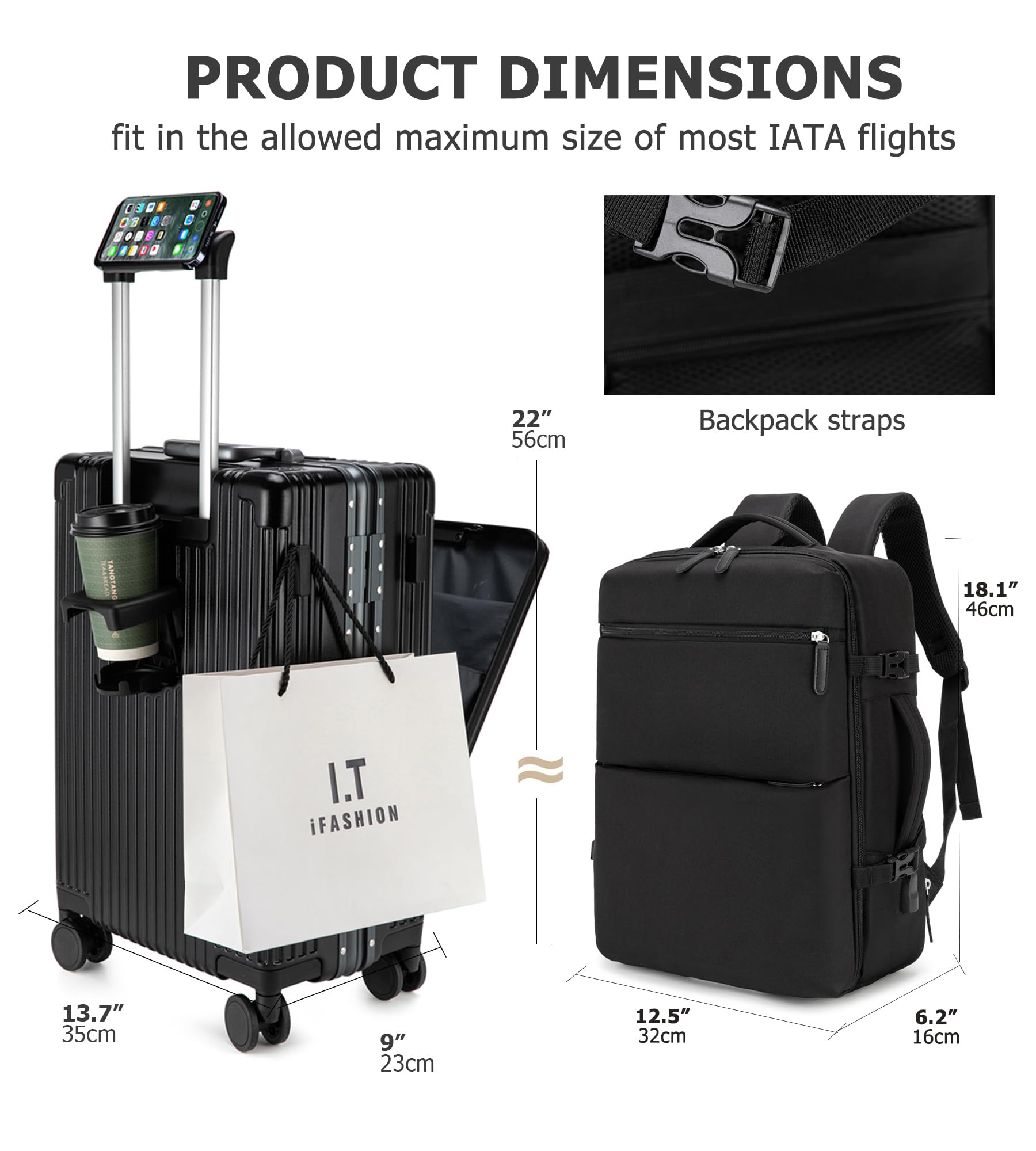 Aluminium Frame PC Hard Shell Spinner Wheels Luggage,20.8"X15"X8.7 Airline