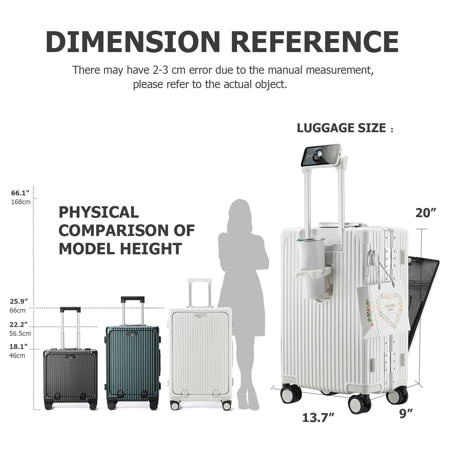 Aluminium Frame PC Hard Shell Spinner Wheels Luggage,20.8"X15"X8.7 Airline