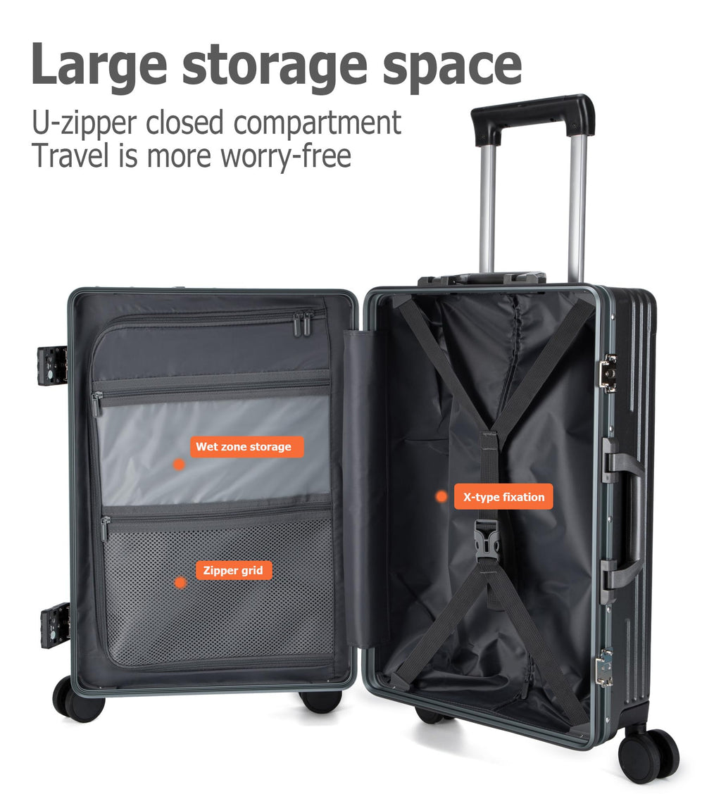 Aluminium Frame PC Hard Shell Spinner Wheels Luggage,20.8"X15"X8.7 Airline