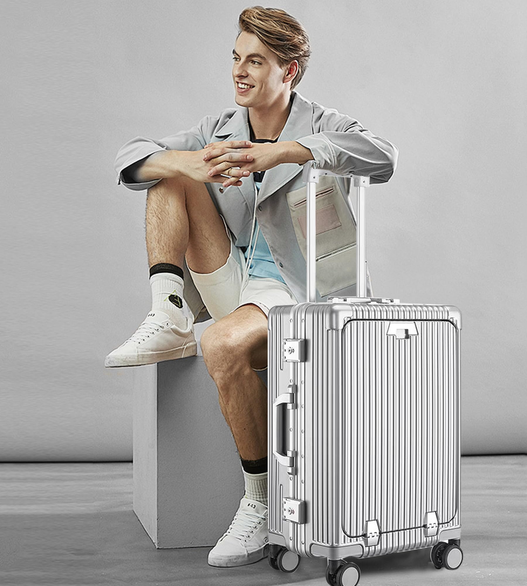 Aluminium Frame PC Hard Shell Spinner Wheels Luggage,20.8"X15"X8.7 Airline