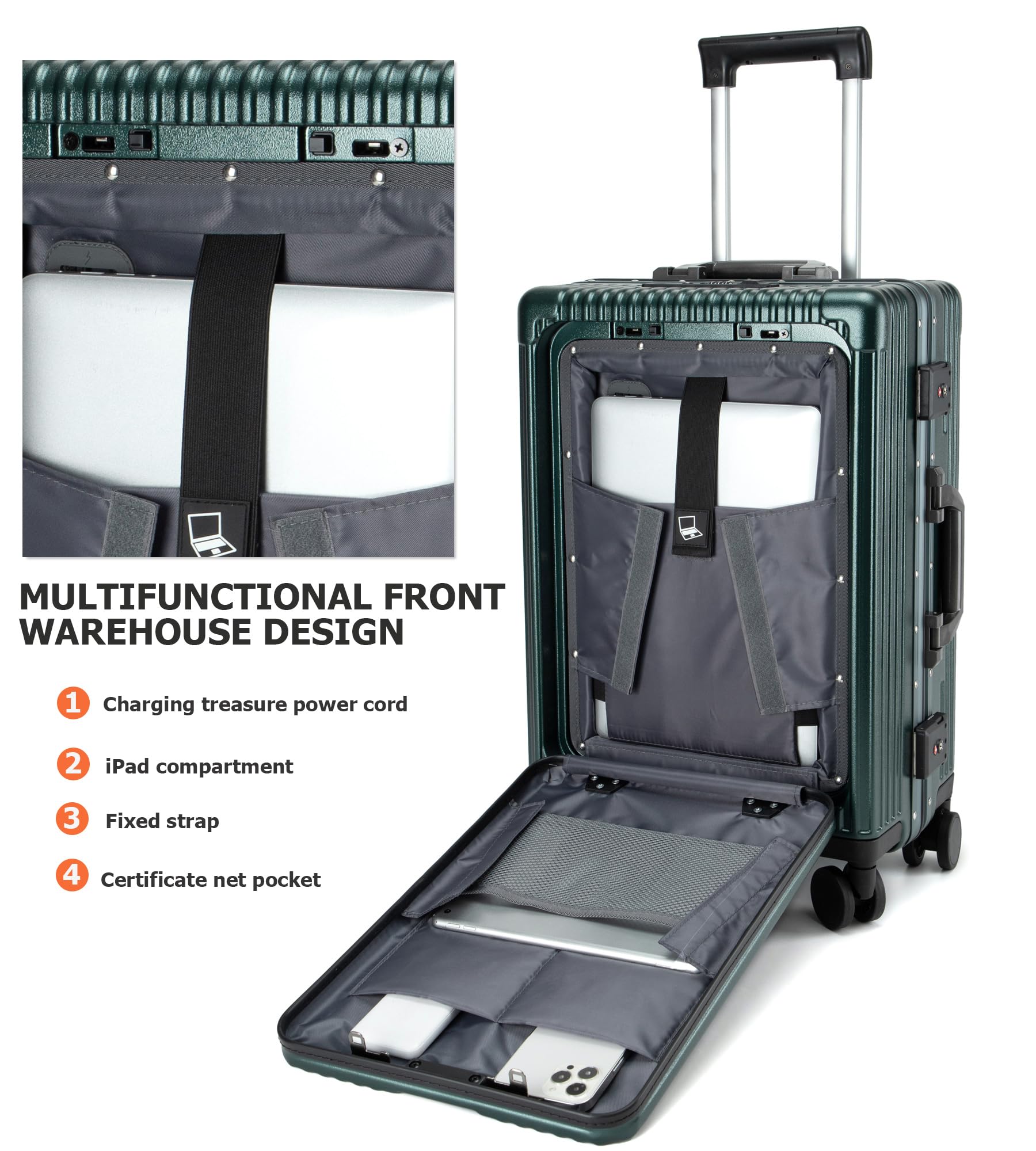 Aluminium Frame PC Hard Shell Spinner Wheels Luggage,20.8"X15"X8.7 Airline