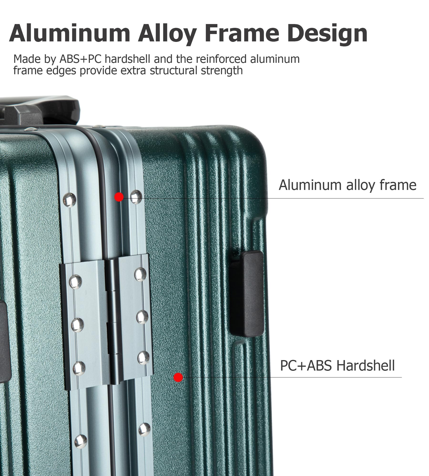 Aluminium Frame PC Hard Shell Spinner Wheels Luggage,20.8"X15"X8.7 Airline