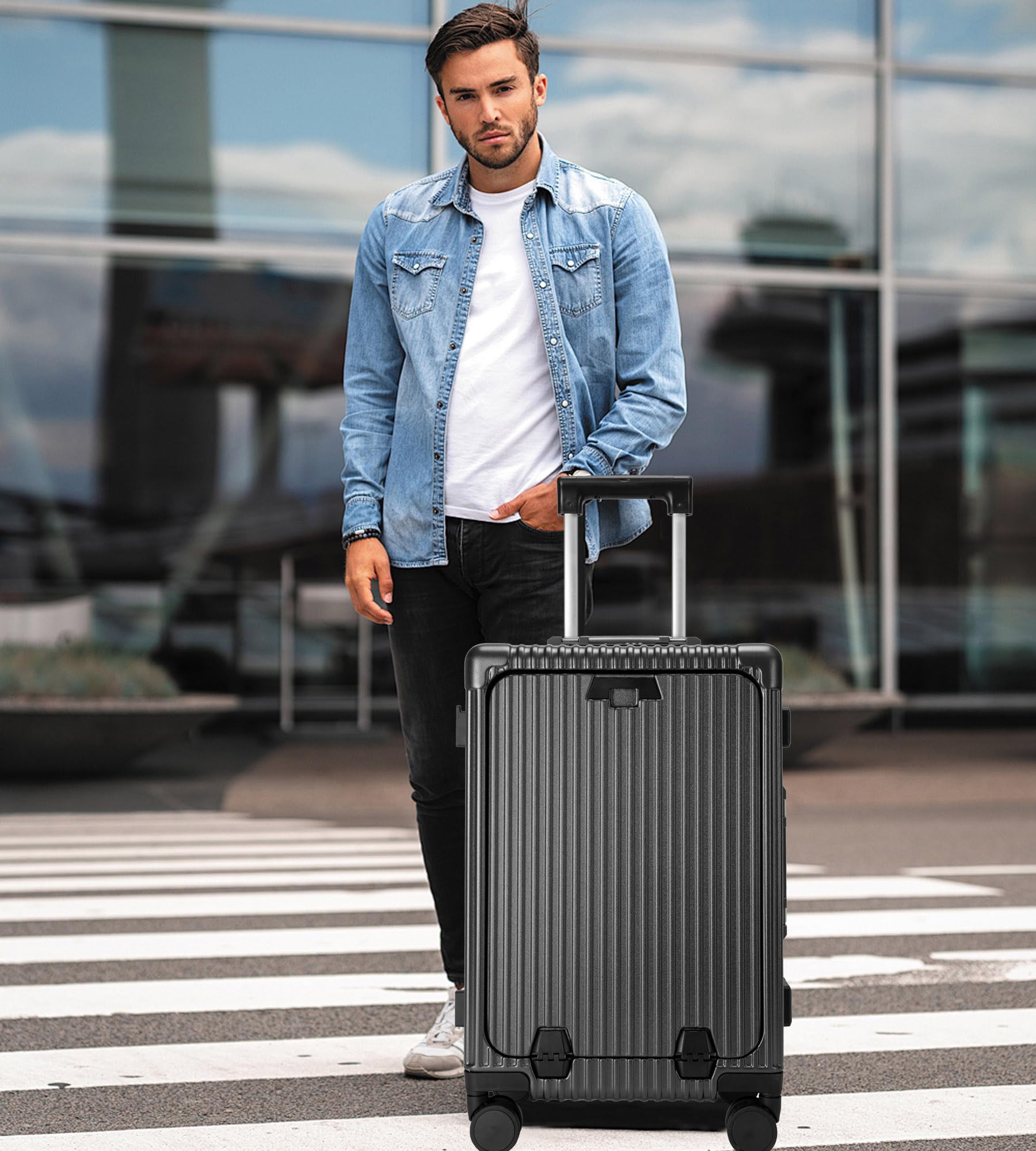 Aluminium Frame PC Hard Shell Spinner Wheels Luggage,20.8"X15"X8.7 Airline